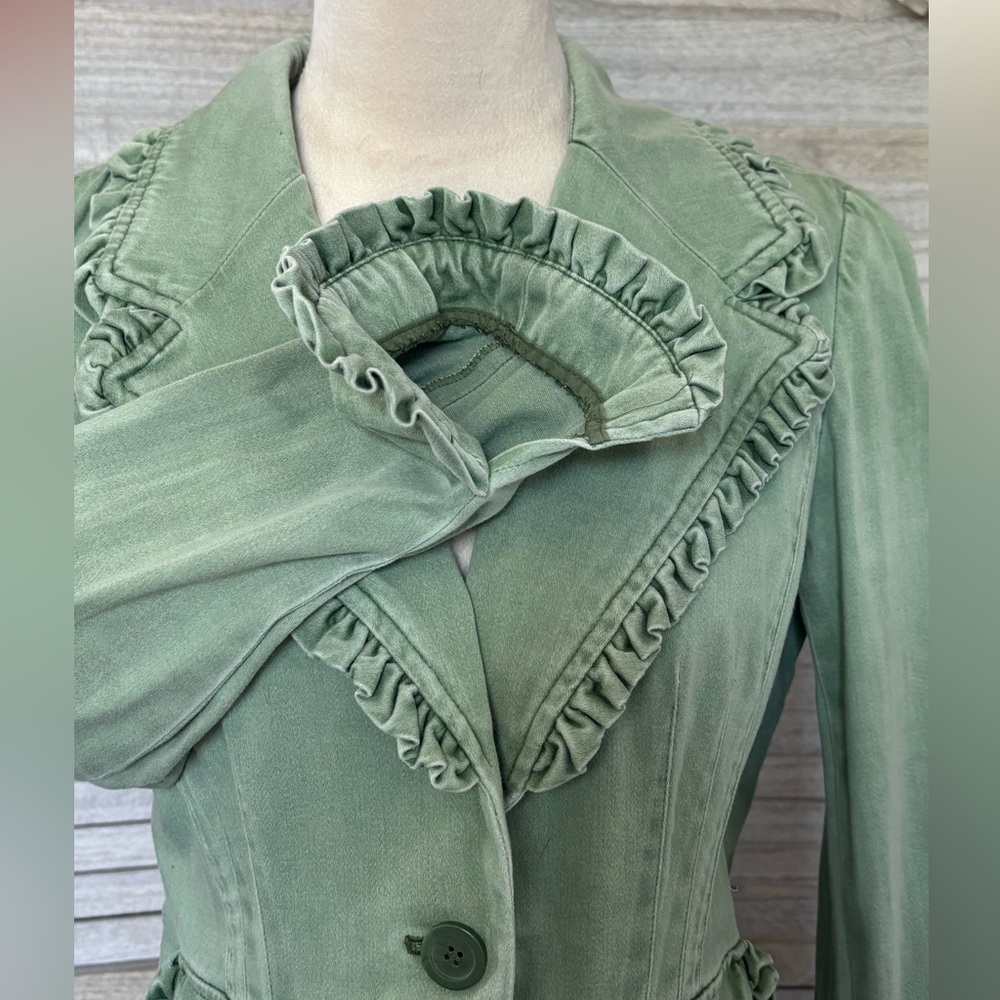 INC Women’s SZ S Vintage Cropped Blazer w/Ruffled Collar/Pockets/Cuffs LightSage - Picture 7 of 16